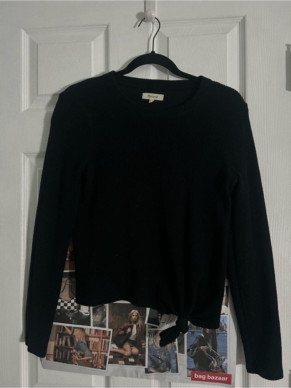 Madewell Black Ribbed Long-Sleeve Knot Hem Top